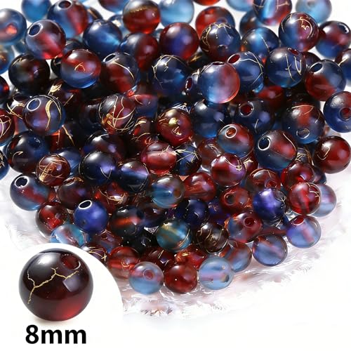 PIPITREE 500 PCS Acrylic Beads 8mm Rainbow Round Bead for Pens Bulk Acrylic Beads for Keychains Beadable Pens DIY Crafts Bracelets Necklace Jewelry Making Plastic Colorful Bead (Red-Blue) - color: Red-Blue