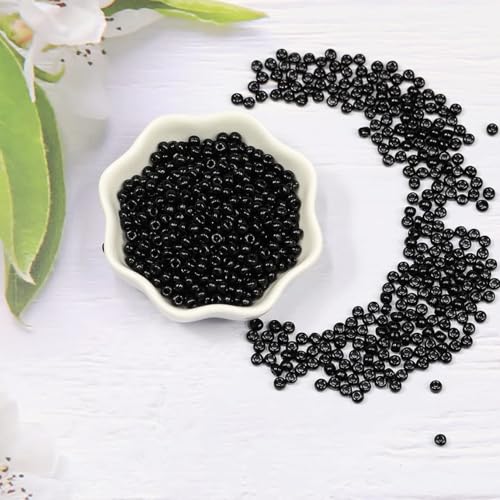 Size 6/0 Crafts Glass Seed Beads 4mm Black Beads for Jewelry Making (Total About 100g About 1200pcs) - color: Black
