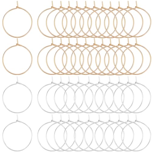 Beebeecraft 1 Box 100Pcs Hoop Earring Findings 316 Surgical Stainless Steel Hoop Ear Wire 20mm Wine Glass Charms Rings for Jewelry Making DIY Crafts (Gold, Silver) - color: Gold and Silver, size: 20mm