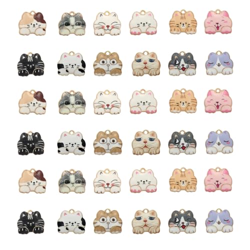Bulk Gold Enamel Charms for Jewelry Making, Colorful Metal Charms Pendant for Bracelet Necklace and Crafting - color: Cat Head MIxed Color
