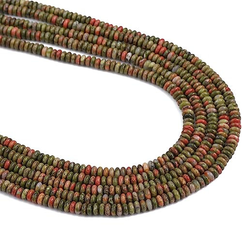 BEADIA Natural Unakite Spacer Beads Caps Rondelle Disk Loose Beads for Beading Jewelry Making 4mmx2mm 38cm - color: Unakite, size: Rondelle Disk 4mm x 2mm