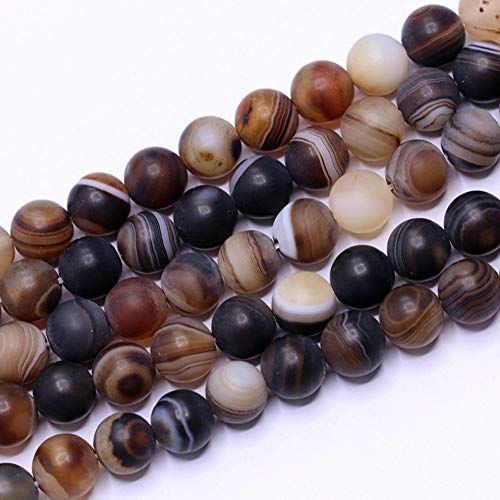 Natural Gemstone Loose Beads Smooth Round Approxi 15 inch DIY Bracelet Necklace for Jewelry Making (8mm, Matte Brown Stripe Agate) - color: Brown Stripe Agate, size: 8mm