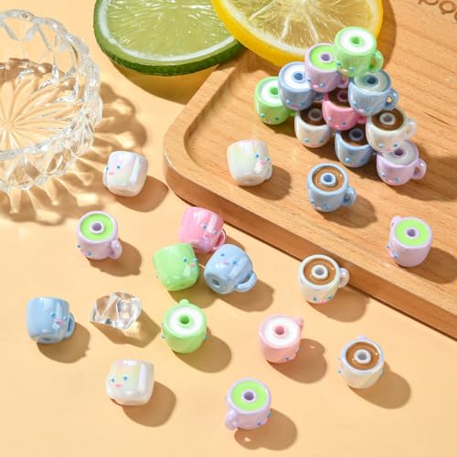 Ipotkitt 30 Pcs Colorful Opaque Acrylic Coffee Cup Beads Drink Tea Milk Mug Beads Cartoon Cute Cup Shaped Beads for Jewelry Making DIY Crafts Supplies - color: 30pcs-Cup Beads-14.7x20x16.5mm