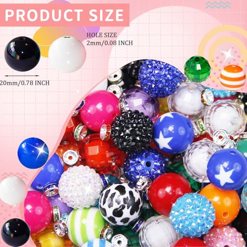 315Pcs 20mm Beads for Pens Making with Rondelle Spacer Beads Mixed Acrylic Focal Bubblegum Bead Crystal Round Sparkly Chunky Bead for Pens Beadable Necklace Keychain DIY Craft Jewelry Making Supplies - color: Rainbow and Pendant