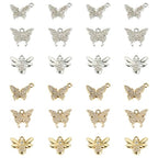 Craftdady Crystal Rhinestone Pendants Butterfly Heart Rhombus Bowknot Earring Charms Alloy Enamel Metal Pendants Light Gold Bracelet Charms for DIY Craft Necklace Jewelry Making - color: Platinum & Golden 6 Styles Butterfly Inset