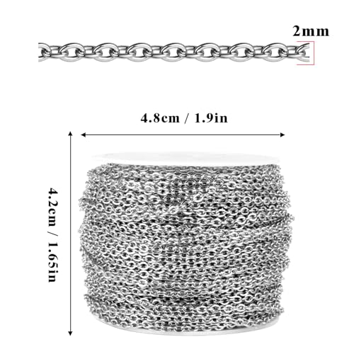 [66 Feet/ 20M] Stainless Steel Chain Bulk, 2mm 304 Stainless Steel Chains Flat Cable Link Chain Bulk for Jewelry Making DIY Craft - color: Stainless Steel, size: 2.0mm width