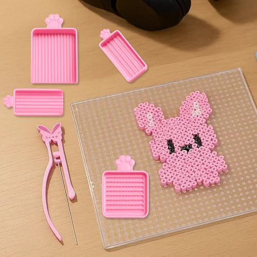 Dovbuqu 5 PCS Bead Tools, Pink Fuse Bead Accessories Set, Precision Bead Tweezers and Shovel for Complex Designs, Efficient 2.6mm Fuse Beads Organization and Placement Tools for Adult Crafters