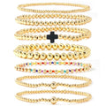 14K Gold Beaded Cross Beaded Bracelet Stack Set for Women,7PCS Bohemian Colorful Beads Ball Stretch Stackable Bracelets Trendy Holiday Birthday Gift - color: Black