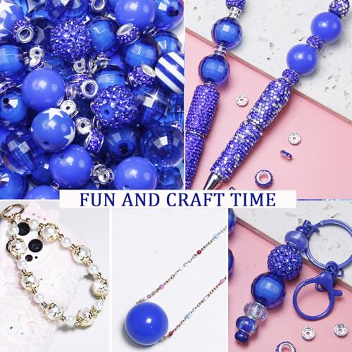 106Pcs 20mm Beads for Pens Making with Rondelle Spacer Beads Dark Blue Acrylic Focal Bubblegum Bead Crystal Round Sparkly Chunky Bead for Pens Beadable Keychain DIY Craft Jewelry Making Supplies - color: Dark Blue