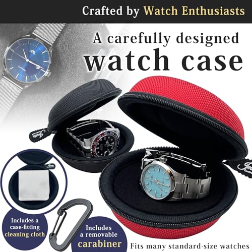 Watch Travel Case, Shock-Tested Single Watch Case for Wristwatches & Smart Watches, Red - color: Red