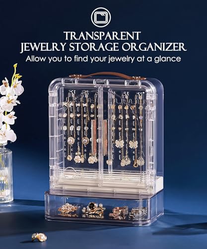 Homde Women Acrylic Jewelry Box: Clear Organizer Holder for Earring Necklace Ring - Gift for Yound Women