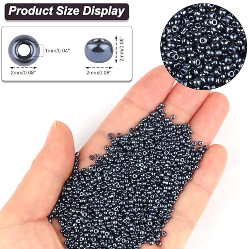 Size 2 mm 11/0 Glass Seed Beads, 10100 Pcs Small Mini Spacer Loose Pony Beads for Jewelry Making and DIY Crafts (Black) - color: Black, size: Small