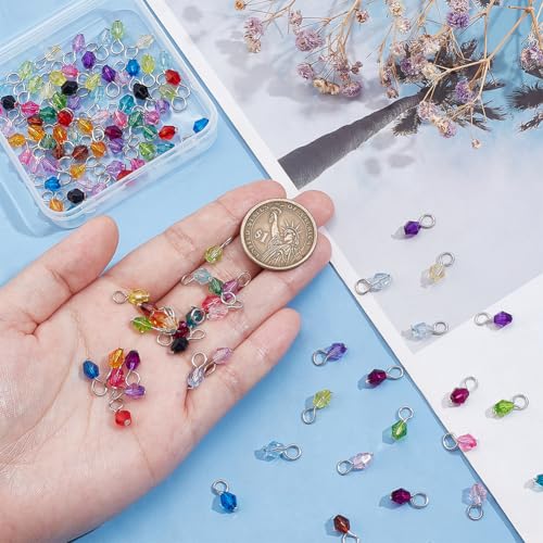 PH PandaHall 110pcs 22 Colors Crystal Bead Charms, 5mm Crystal Dangle Charm Pendants Acrylic Bicone Beads Charms Tiny Bead Dangles for DIY Earring Necklace Bracelet Keychain Jewelry Making