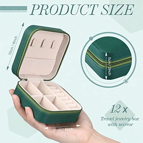 Yinkin 12 Pcs Mini Travel Jewelry Case Bridesmaid Proposal Gift Boxes, Small PU Leather Earring Organizer, Bulk Travel Accessories Portable Jewelry Holder(Green) - color: Green