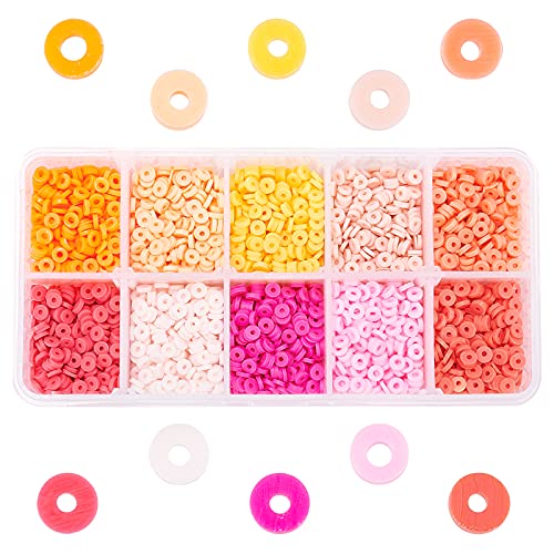 PH PandaHall 3800pcs 4mm Clay Disc Beads Small Friendship Bracelet Beads Orange Flat Polymer Clay Chip Beads Heishi Disc Beads Chip Spacer Beads for Music Fans Summer Wakiki Hawaii Jewelry Making