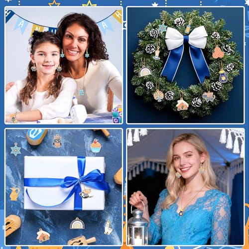 MARFOREVER 40 Pcs/20 Pairs Hanukkah Charms for Jewelry Making, Chanukah Blue White Enamel Charm Star of David Bangle Pendants for Bracelet Necklace Earrings Making Hanukkah Gift Decoration Accessories - style: Hanukkah