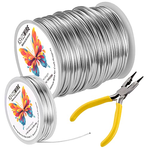 Aluminum Craft Wire 16 Gauge (1.5mm)–164Ft (50M)+18 Gauge (1.0mm) 32.8Ft (10M) + Pliers – Bendable Metal Wire for Sculpting, Armature, Jewelry Making, DIY Crafts (Silver) - size: 16Gauge, style: Silvery