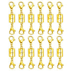 Double Lobster Clasp Magnetic Necklace Clasps and Closures 14K Gold and Silver Magnetic Jewelry Clasps Converters for Bracelet Necklaces Extender - color: 12Pcs Gold