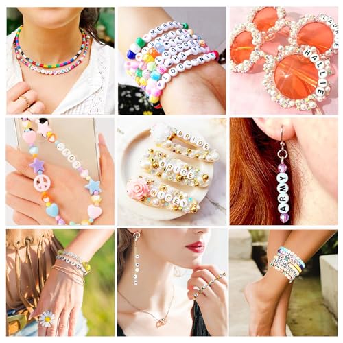 2080 Pcs White Round Letter Beads with Gold Spacers for Bracelets & Keychains, Alphabet Beads Kit with Accessories DIY Crafts for Women & Girls - color: A2#White Gold