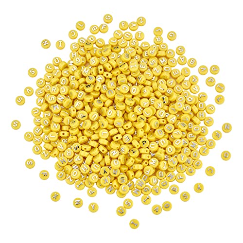 BEEFLYING 632Pcs 10MM Plating Opaque Acrylic Alphabet Beads Acrylic Letter Beads Flat Round Disc Loose Spacer Beads for Jewelry Bracelet Necklace Earring Making DIY Crafts, Yellow - color: Yellow