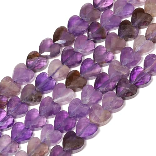 22pcs Faceted Heart Stone Beads Natural Amethyst Bead 8mm Crystals and Healing Stones for Jewelry Making Supplies,Friendship Bracelet Kit,Love Gifts - color: Amethyst