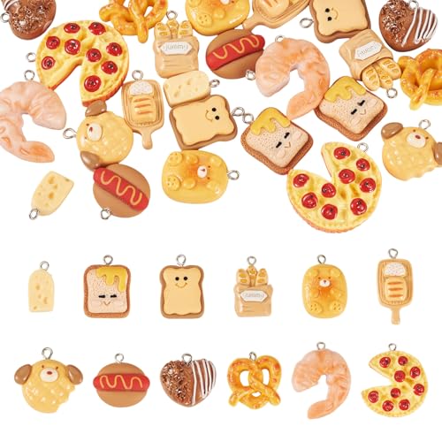 Cheriswelry Cup Cake Resin Pendants Lovely Food Sweet Dessert Dangle Charms Links Hanging Ornament with Metal Loop Fruit Pendants for Key Chains Bracelet Necklace Jewelry Making - color: Mixed Color-Bread