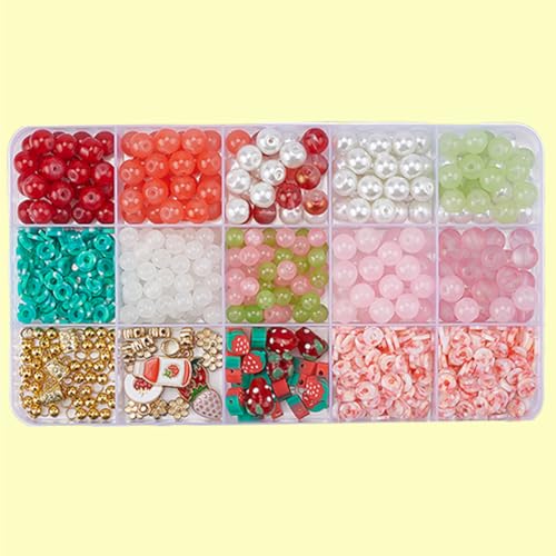 SUNNYCLUE 1 Box About 390Pcs 4 Sets Bracelet Making Kit Strawberry Bracelet Kits Polymer Clay Glass Fruit Flower Wire Beads Sets for Jewelry Making Adults Supplies Women Beginners Adults Starter - style: Strawberry