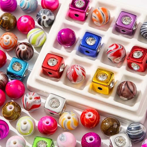 16mm Acrylic Beads,Chunk Bubblegum Beads,Beads for Pens,Cube Shine Beads,60pcs Jumbo Plastic Beads for Necklace Jewelry Bracelets DIY Crafts Making (Color line) - color: color line