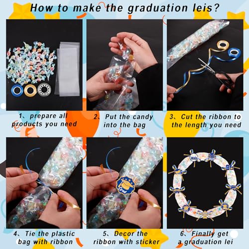 80UncleKimby 28PCS Blue and Gold Graduation Decorations 2026 Candy Leis Making Kit - Hawaiian Congrats Grad Ribbon Necklaces Party Supplies(Assembly Needed, Candy not Included)
