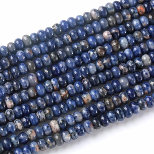 76pcs 5x8mm Natural Stone Blue Sodalite Rondelle Spacer Loose Beads Abacus Disk Stone Round Loose Gemstone Beads for Jewelry Making DIY Bracelet Necklace - color: Blue Sodalite Stone