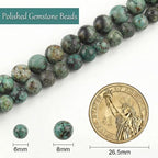 Stone Beads, 45pcs African Turquoise, 8mm Round Loose Beads for Jewelry Making, Bracelets, with Gift Bag, Elastic String & Size Card - color: African Turquoise, size: 8mm
