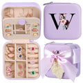 AYGXU Travel Jewelry Box for Women and Girls - Small Case With Initial A-Z - Teacher Gifts - color: purple, size: W