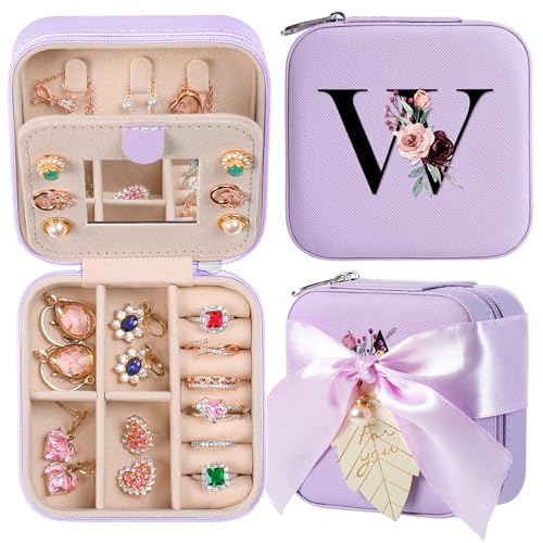 AYGXU Travel Jewelry Box for Women and Girls - Small Case With Initial A-Z - Teacher Gifts - color: purple, size: W