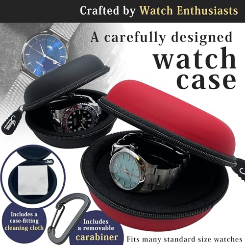 Watch Travel Case, Shock-Tested Single Watch Case for Wristwatches & Smart Watches, Leather Black - color: Leather Black