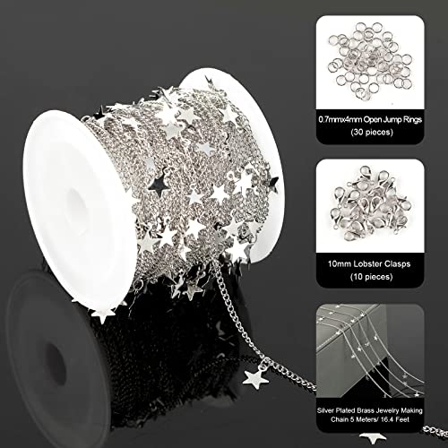 YOUBEIYEE Silver Star Necklace for Women Jewelry DIY Chains Bulk with Open Jump Rings and Lobster Clasps, Cable Link Chain Jewelry Making Supplies - color: Silver Star