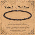 BONNY BOXX Natural Genuine Gemstone Faceted Round Beads Bracelets, 3mm Adjustable Stretchy Tiny Faceted Black Tourmaline Bracelet, Healing Crystal Reiki Chakra Dainty Jewelry Fashion Gifts - color: Black Obsidian