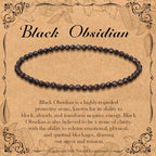 BONNY BOXX Natural Genuine Gemstone Faceted Round Beads Bracelets, 3mm Adjustable Stretchy Tiny Faceted Black Tourmaline Bracelet, Healing Crystal Reiki Chakra Dainty Jewelry Fashion Gifts - color: Black Obsidian