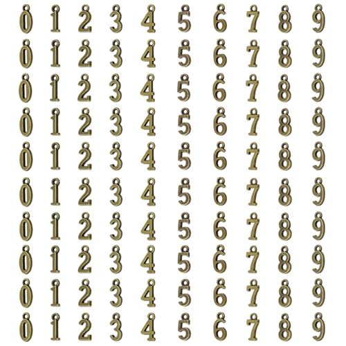 Tupalizy 0-9 Number Dangle Charms Pendant for Bracelet Earring Jewelry Making DIY Crafting Christmas Halloween Birthday Party Favor Gift Tag Box Card Packaging Decoration, 100PCS - color: Bronze