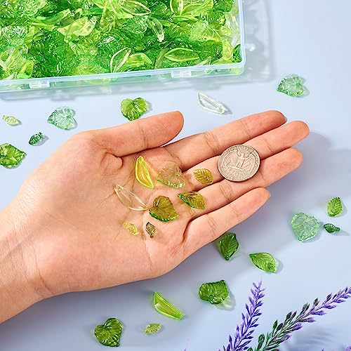 Beadthoven 320pcs Acrylic Green Leaf Beads Transparent Green Maple Leaves Shaped Beads Charms Bulk Cute Crystal Jewelry Hanging Ornaments for Jewelry Making Necklace Earrings Bracelets DIY Supplies - color: Leaves