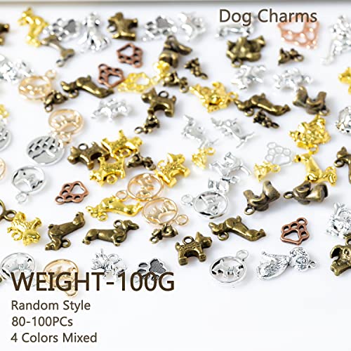 stino 100 Gram Metal Charms for Jewelry Making, Silver & Gold Plated, Bulk Pack for Bracelets, Necklaces, Crafts - color: Dog Mixed Color