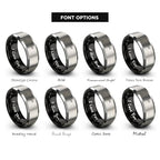 Chain Tool Ring - Gift for Cyclist - 8mm - Band - Gunmetal Black Silver - Personalized Custom Engraving - Men Women - Anniversary Engagement Wedding - Tungsten Carbide - Flat Dome Bevel - color: 12 - Black Grey Tungsten