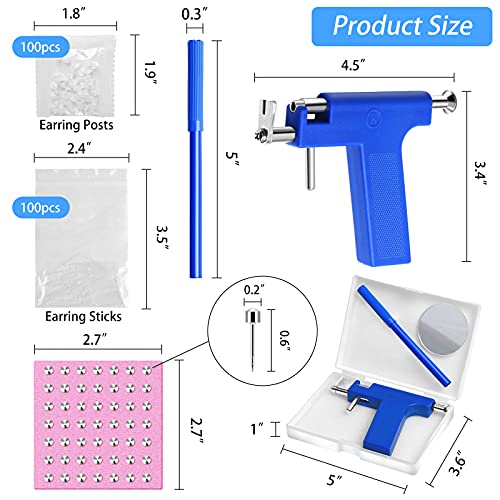 Reusable Ear Piercing Gun Kit, Professional Ear Piercing Gun with Stainless Steel Piercing Studs, Colorful Crystal Earrings for At Home Salon Earlobe Cartilage Helix Tragus Piercing Tool Set - color: Blue