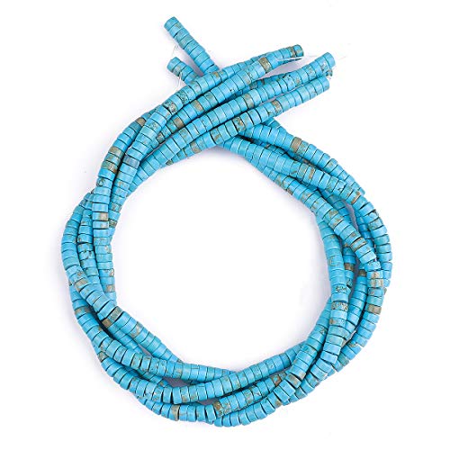 BEADIA Natural Blue Turquoise Spacer Beads Caps Loose Semi Gemstone for Beading Jewelry Making 6mmx3mm 38cm - color: Blue Turquoise, size: Round 6mm x 3mm