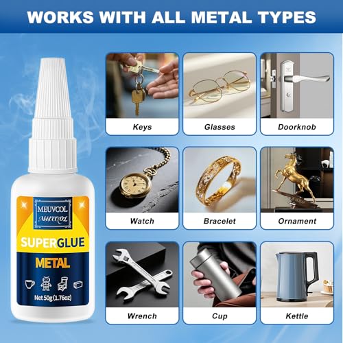 Meuvcol Metal Glue 100g - Heavy Duty Super Glue for Metal, Aluminum, Stainless Steel, Craft - Strongest Metallic Adhesive Weld, Fast-Bonding & Clear, Liquid Bonding Adhesive for Plastic, Wood,Rubber - size: 100g, style: Metal Glue