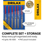 Drilax 6-Pc Diamond File Set, Flat Hand Files (40–600 Grit) Heavy-Duty Diamond Sharpening & Finishing Tools for Glass, Jewelry, Stone, Metal Precision Craft Files for DIY, Workshop & Professional Use