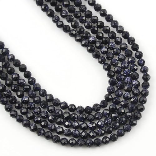 2mm 180pcs Natural Blue Sandstone Stone Beads, Songxi Small Faceted Round Loose Gemstone for Jewelry Making, DIY Art and Craft, Bracelet Necklace (1 Strand) - color: Blue Sandstone, size: 1.9-2.4mm