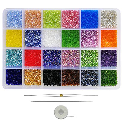 10/0 Glass Hexagon Seed Beads with Beading Needles About 21600pcs in Box , Seed Beads for Jewelry Making, Hexagon 2 X 2.2mm(900pcs/Color, 24 Colors) - color: 24 Colors Hexagon -2.2mm
