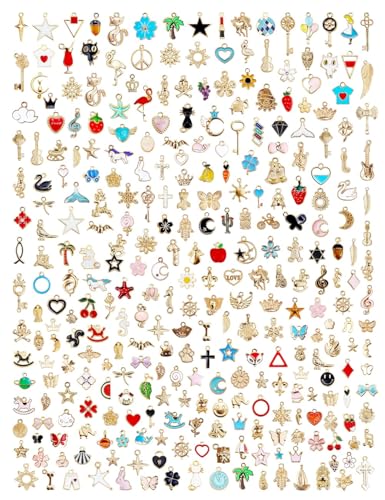 JIALEEY 300Pcs Assorted Gold-Plated Enamel Charms for Jewelry Making - Earring, Necklace, Bracelet