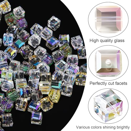 Square Beads, KLFHS 80PCS 6MM Cube Beads, Electroplating Mixed Color Glass Beads for DIY Jewelry Making Bracelet Necklace Earring Phone Strap Keychain Crafts - color: Square