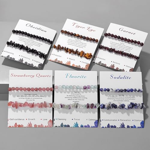 Healing Crystal Bracelets for Women 2 PCS 6mm Natural Stone Bracelet Stretch Crystal Beaded Bracelets Handmade Gemstone Bracelet Jewelry Gifts Christmas Gifts for Women Girls - style: garnet